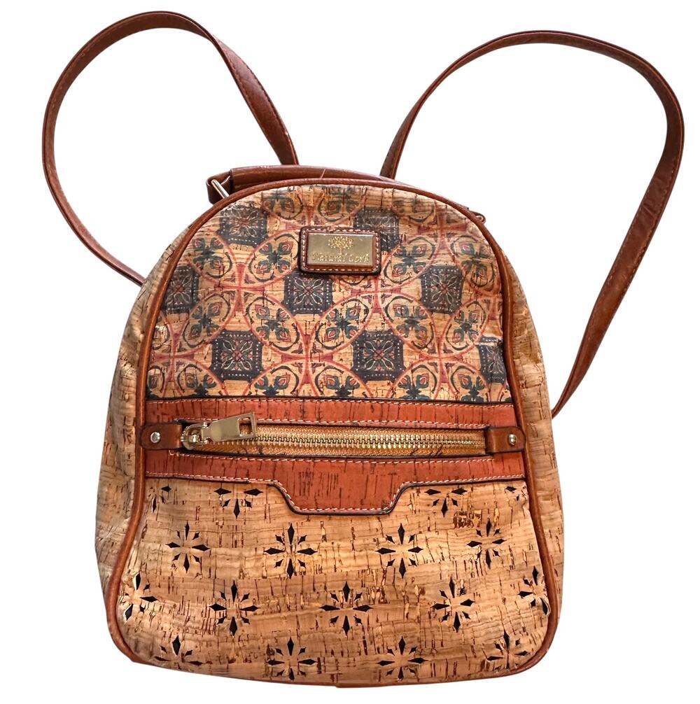 Natural Cork Backpack Womens Mixed Boho Print Eco-Friendly Earthy Bag